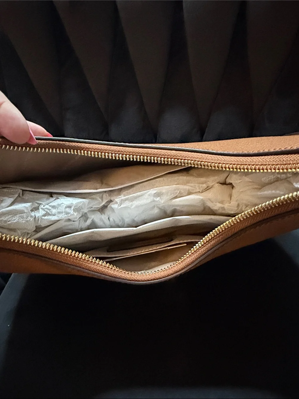 Michael Kors Tan Pebbled Leather Crescent Shoulder Bag with Gold Hardware
